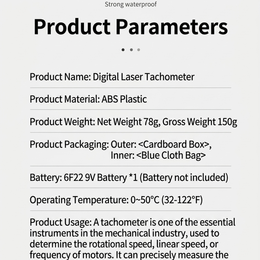 Industrial Laser Tachometer - Tachymètre laser numérique portatif sans contact,