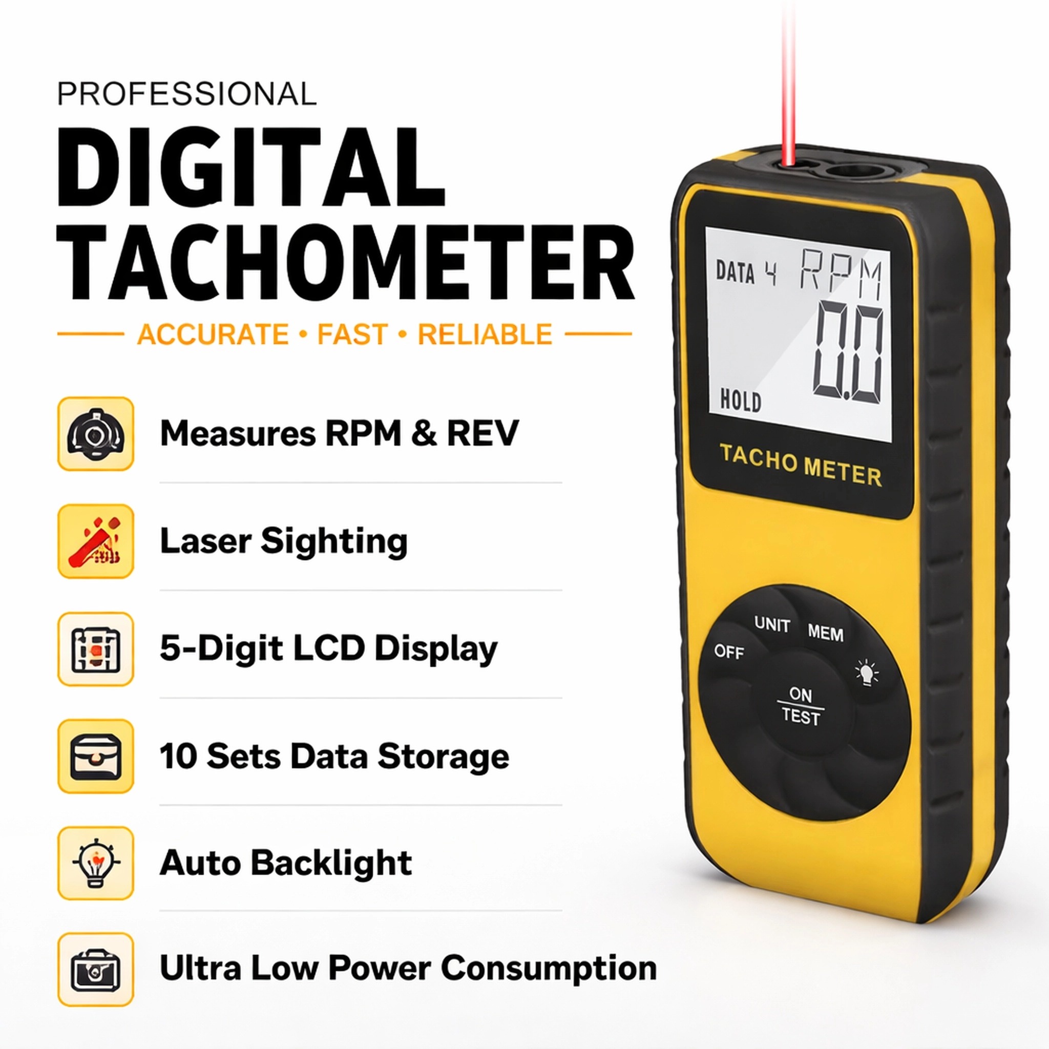Industrial Laser Tachometer - Tachymètre laser numérique sans contact 7-99999